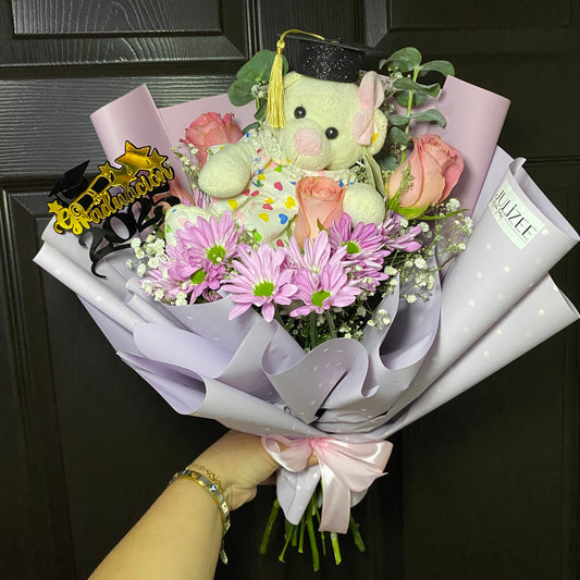 JANIS - Ramo de Graduación con Rosas, Margaritas y Diploma